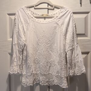 Democracy White Embroidered Top-     Size Small